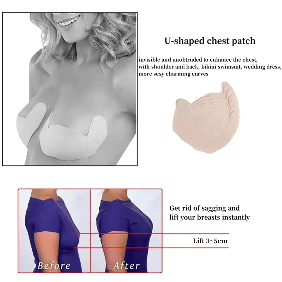 Kobiety Adhesive U Shape Lace Invisible Bra Disposable Chest Sticker Nipple Cover Lift Push Up Breast Pad Lift Tape Chest Sticker