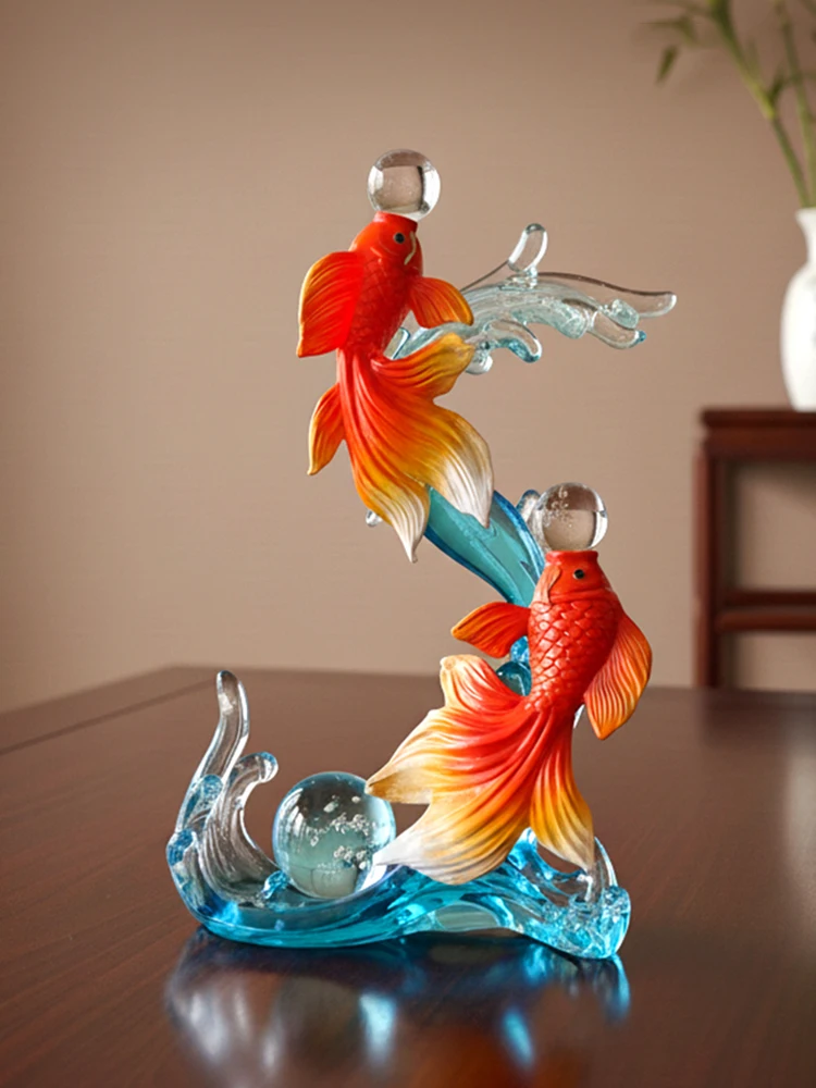 Statuette Wind And Water Rising Koi Fish Art Ornament,Living Room Foyer Wine Cabinet,Office Desk Figurine,Decoration,Gifts