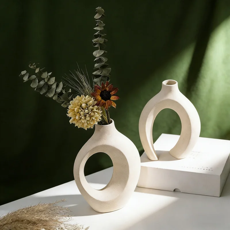 Wohnzimmer-Blumenarrangement-Ornament, künstliche Keramikvase, 2 Set aus modernem, minimalistischem Kunsthandwerk im nordischen Stil