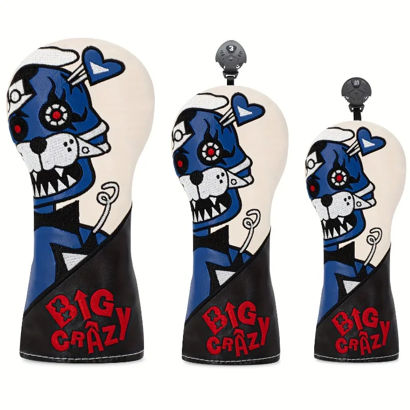 Funda para la cabeza de palo de golf Big Crazy Robot Dog - Diseño sintético duradero y resistente a los arañazos, robot perro bordado y etiqueta con número/nombre