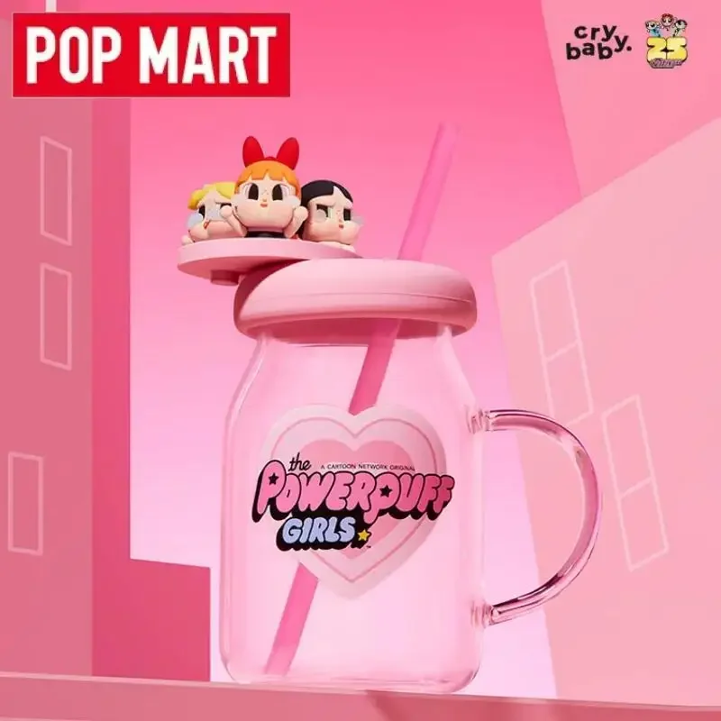 

POP MART Crybaby X The Powerpuff Girls Series: Стеклянная кружка с трубочкой, коллекционная фигурка, сюрприз-бокс, аниме-фигурка, таинственная коробка, игрушки, кавайный набор-сюрприз