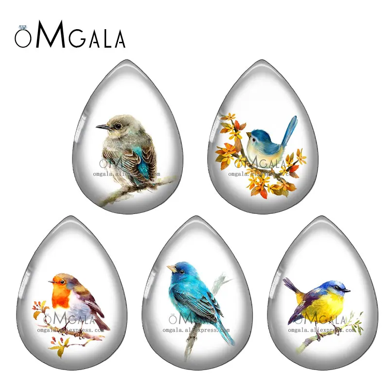 

Watercolor Lovely Bird Art Paintings 13x18/18x25mm Photo Glass Cabochon Flat Back For DIY Jewelry Making Findings