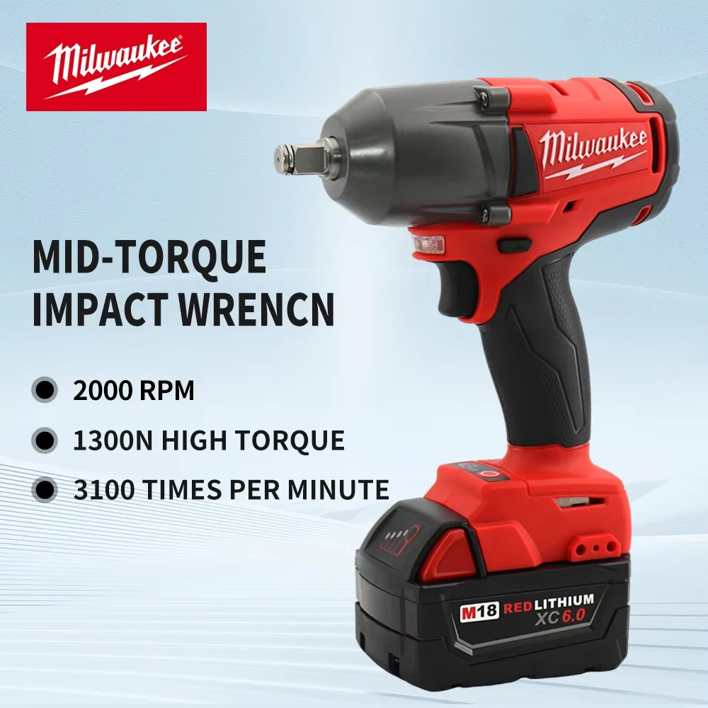 Milwaukee Mid-Torque Impact Professional Wrench Electric Cordless High Speed Car Truck Repair Power Tool 18V Lithium Battery New