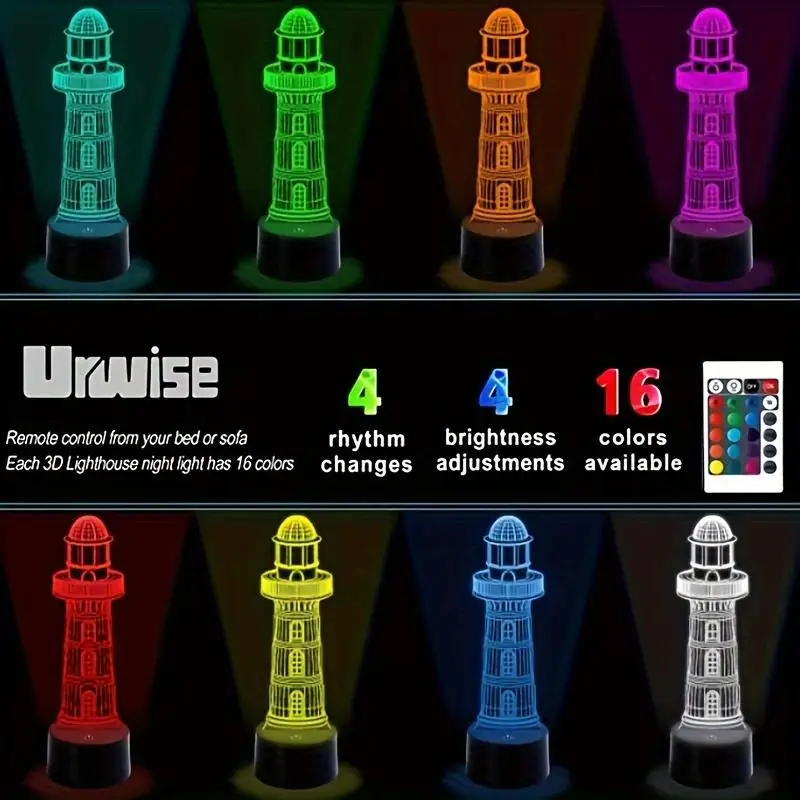 Criativo 3D Farol LED Abajur, Quarto Decoração Atmosfera, Desktop Luz, Home Decor, Amigos Presente, 7 Cores