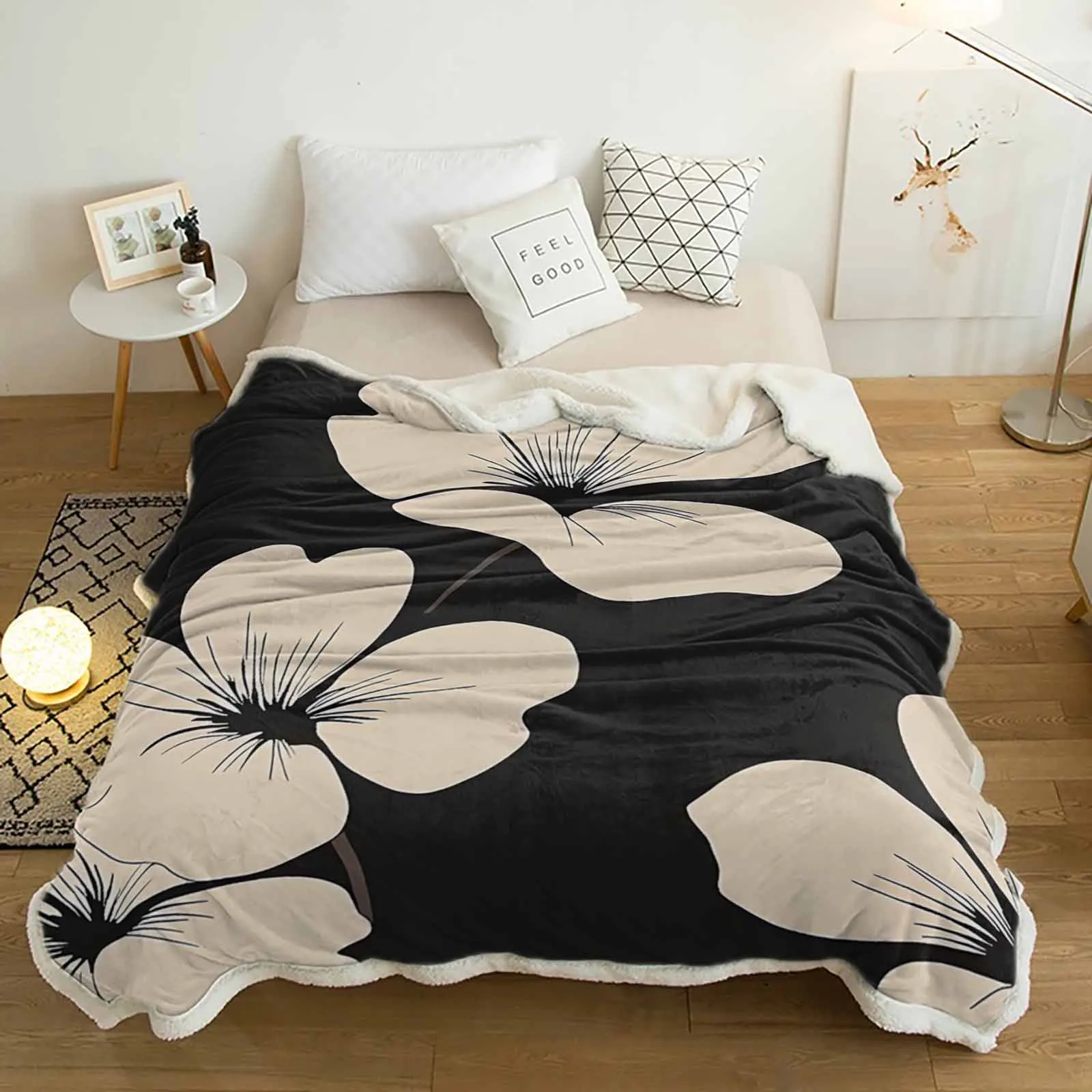 

Vintage Silhouette Flowers Cashmere Blanket Warm Winter Soft Throw Blankets for Beds Sofa Wool Blanket Bedspread