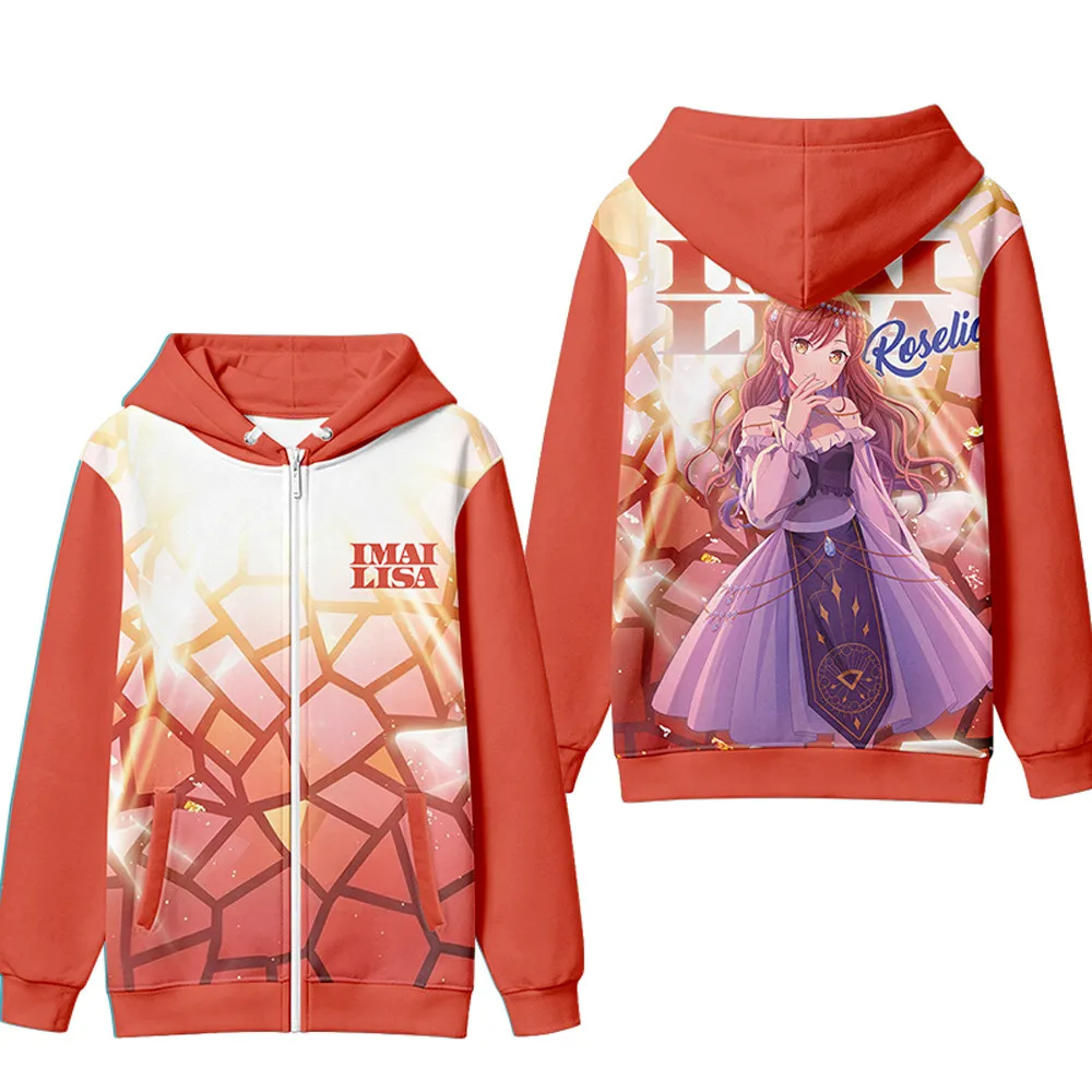 Anime BanG Dream Roselia 3D Print Zip Up Women/Men Hoodie Sweatshirt Yukina Minato Udagawa Ako Cosplay Zipper Hooded Jacket