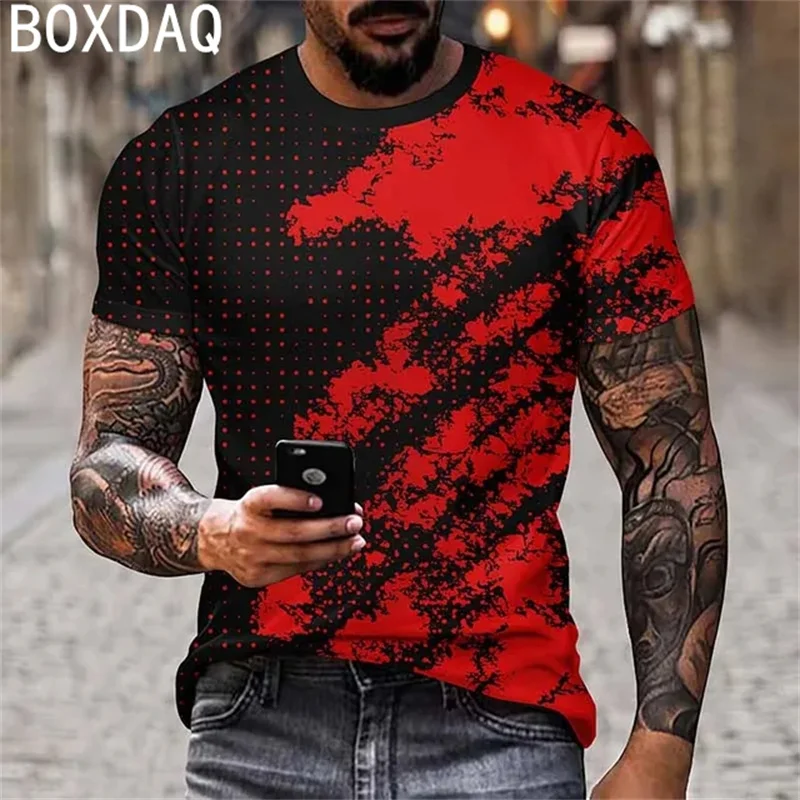 Vintge Colorful Print T-Shirt Fashion Harajuku Casual Tops Plus Size Men Summer Short Sleeve T-Shirt 2024 Summer New