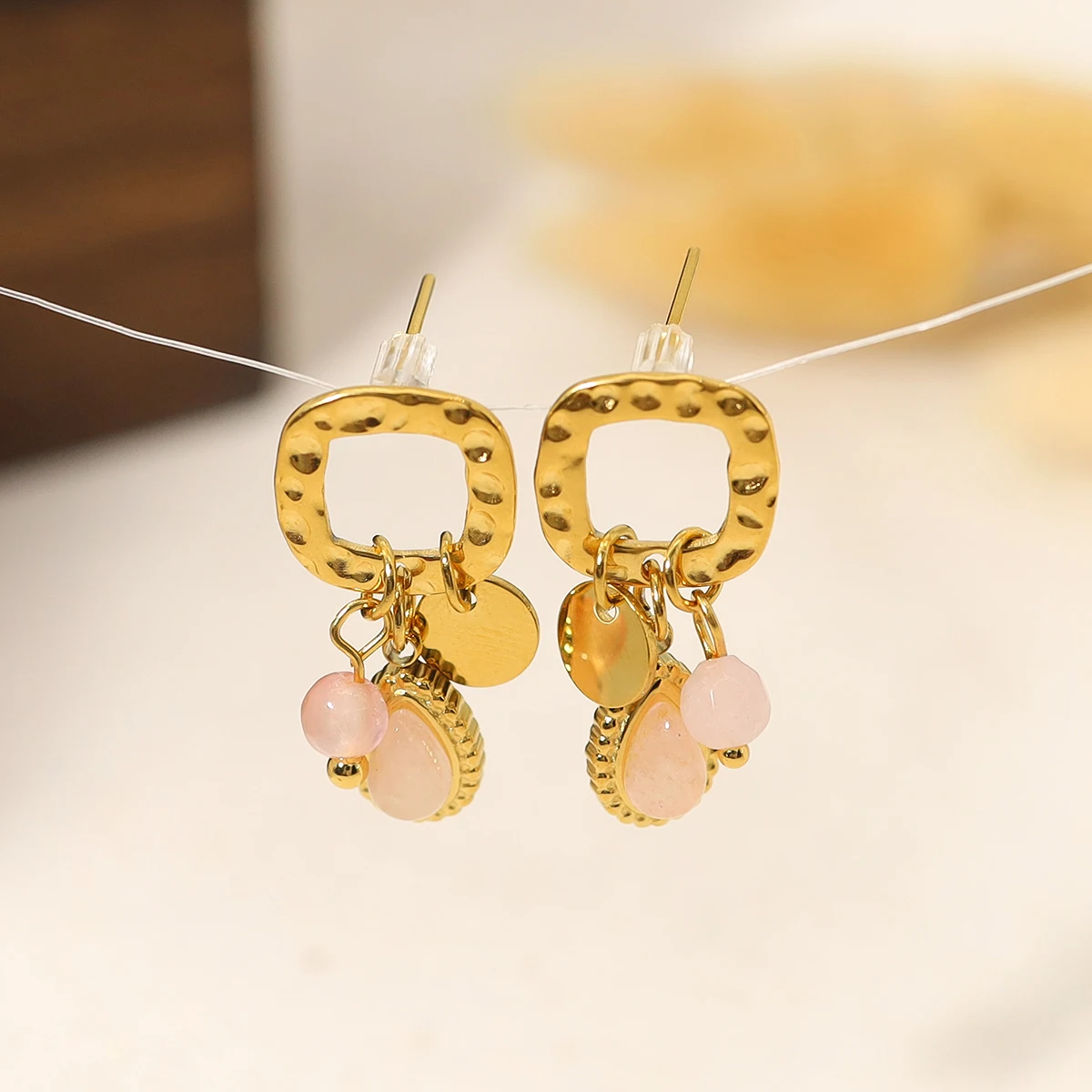

WILD & FREE 18K Gold Plated Stainless Steel Drop Earrings for Women Chic Luxury Pink Natural Stone Charms Tarnish Free Jewelry