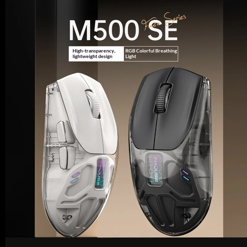 Fmouse Trimode Gaming Mouse Transparent Shell Rgb Lighting 4800 Dpi 400mah Wired 2.4g Bluetooth Onboard Macro For Desktop Laptop