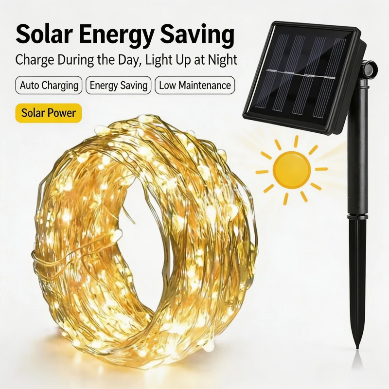 Solar LED String Light Christmas Halloween Garden Warm Decor Indoor Party Lighting Wedding Celebration Holiday Decoration