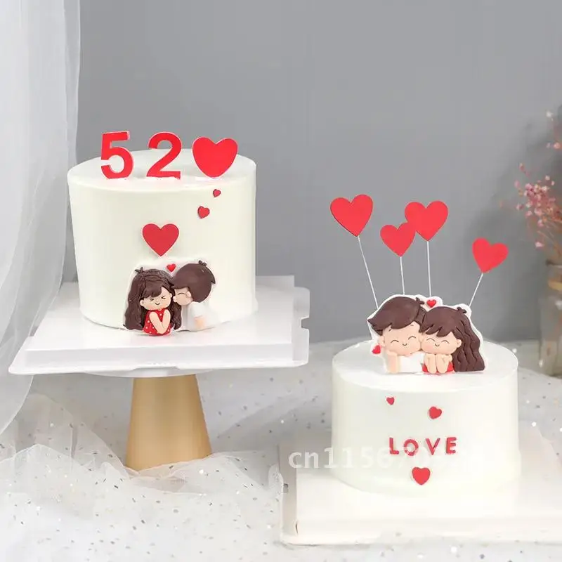 Juego de adornos acrílicos para pastel de San Valentín, suministros para fiestas, con bandera de amor, para decoración de postres, 1set