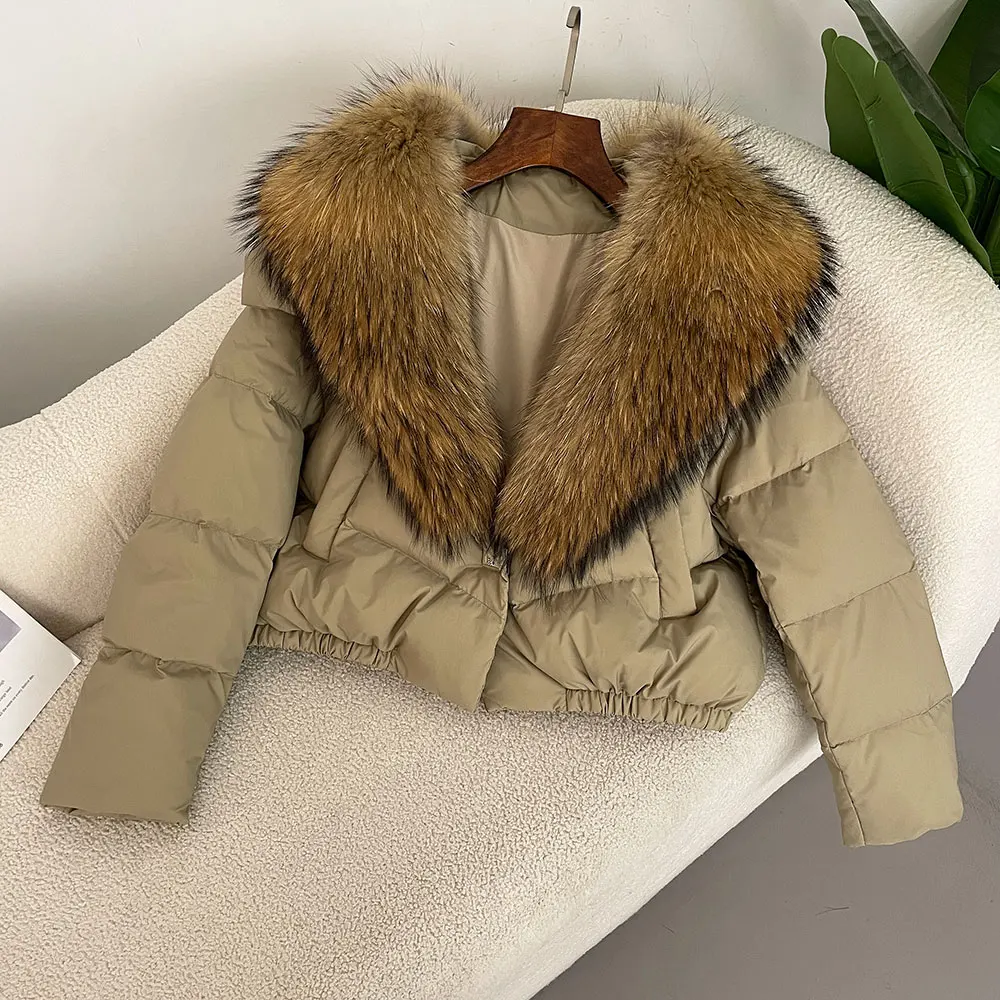 OFTBUY New Winter Real Fox Fur Jacket Women Big Real Fox Fur Collar Natural Thick Warm Duck Down Coat Short Outerwear Streetwear