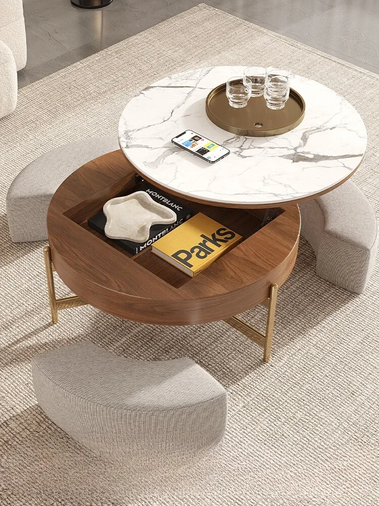 Nordic luxury lifting round coffee table TV cabinet combination