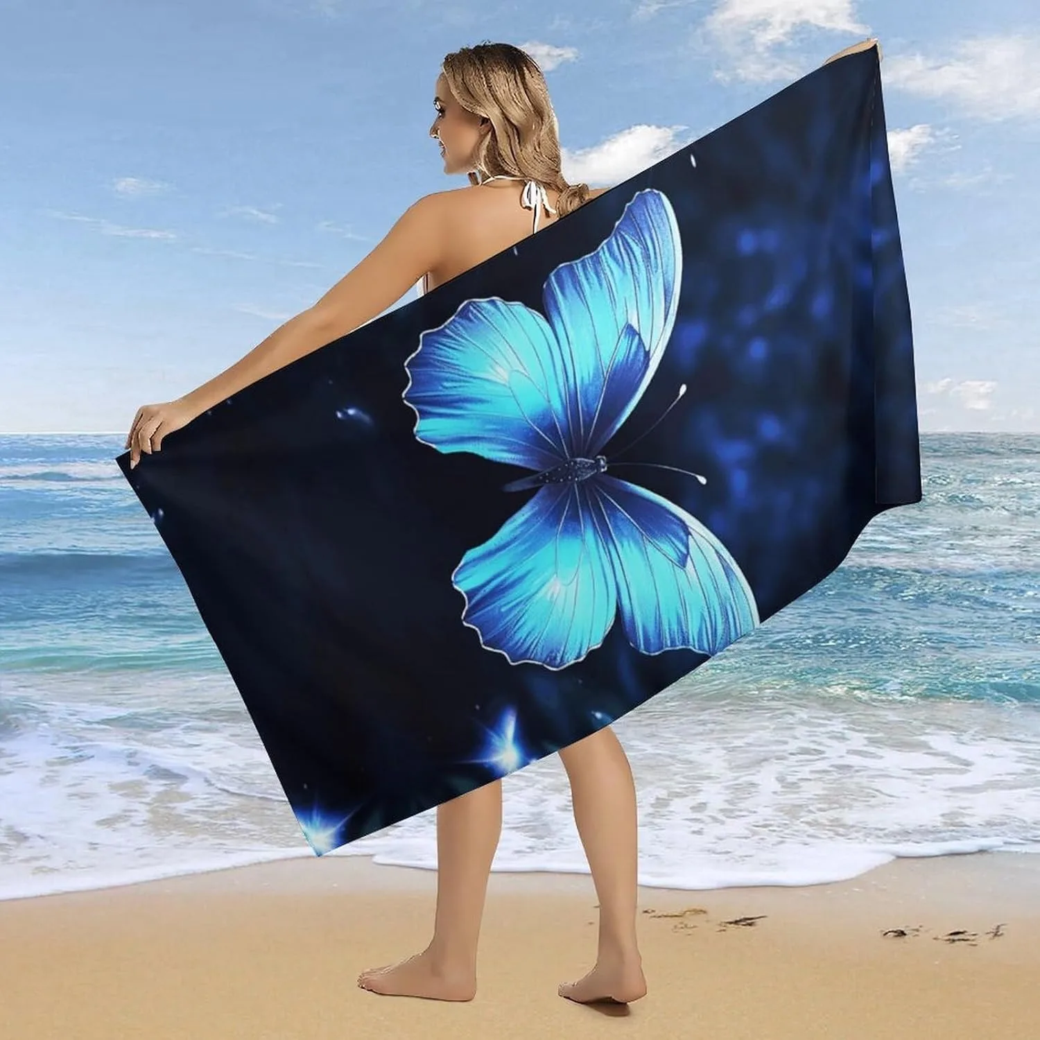 

Blue butterfly Beach Towel for Family stuffs friends Gifts Quick-Dry Sand free For Bath Yoga Tourism Beach Camping Swimming GYM