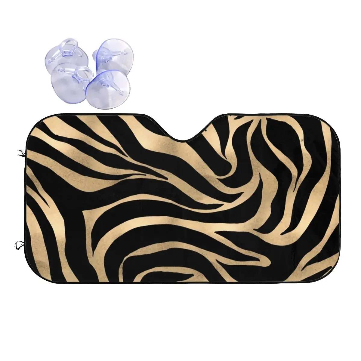 Elegant Metallic Gold Zebra Black Print Foldable Sunshade Windscreen Animal Skin Texture Car Window Windscreen Cover Car-styling