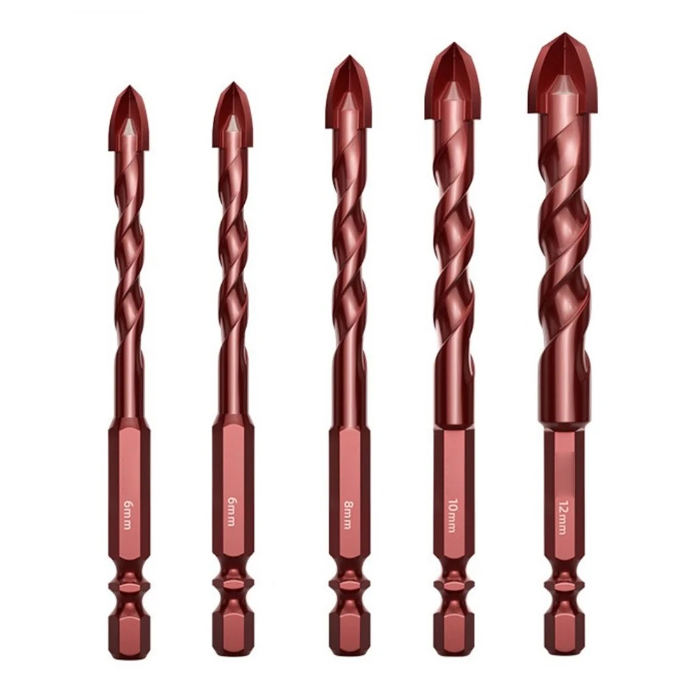 

5pcs 6-12mm Cross Hex Tile Drill Bits Set Eccentric Drill 1/4 Hex Shank Drill Bit For Wood Metal Concrete Glass Tile Drilling