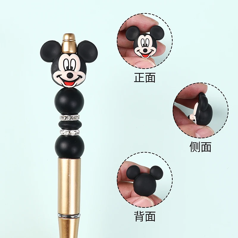 5pcs cartoon Mickey mouse Minnie mouse 3D focal Silicone beads Teether Jewelry Beads Food Grade For pen Pacifier Chain