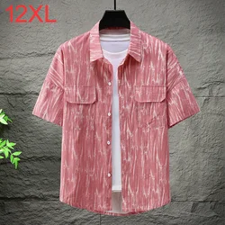 Summer Men's Plus Size Neck Short sleeved Shirt Pure Cotton Trendy Pocket Loose Work Top 160kg 12xl 11XL