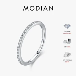 MODIAN Simple Eternity Moissanite Ring 925 Sterling Silver Sparkling Simple Thin Wedding Band Rings For Women Fine Jewelry