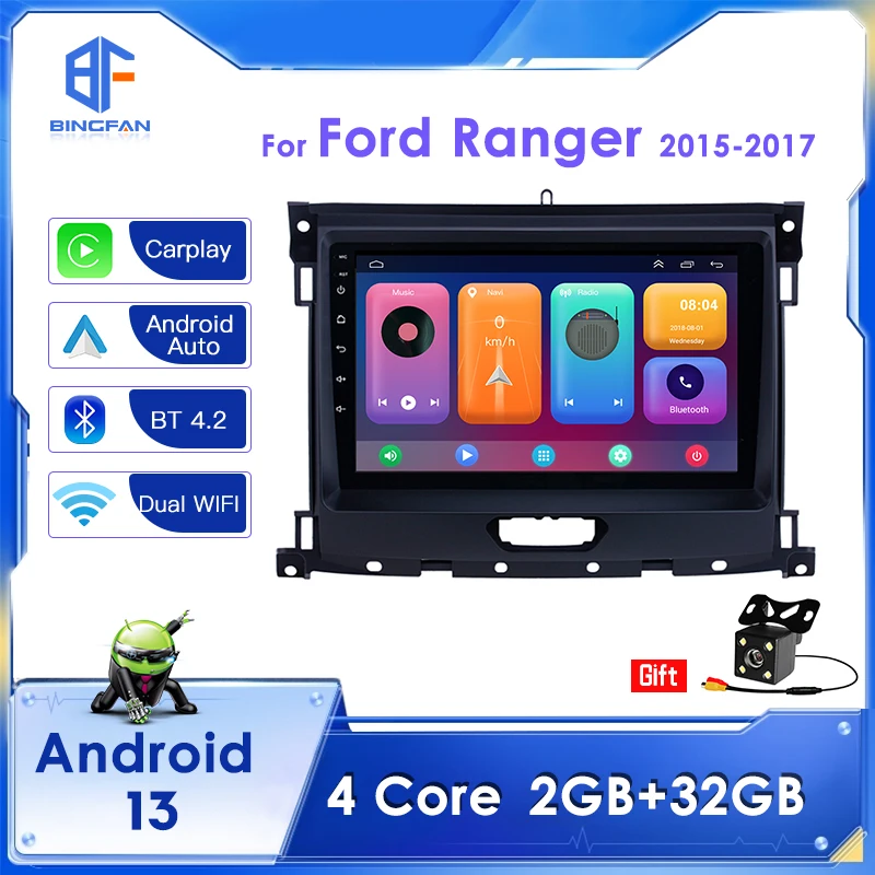 BINGFAN Quad Core Car Stereo 9 Inch Car Player Wireless Carplay Android Car radio For Ford Ranger 2015-2018 Support Video Out