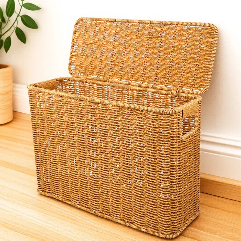 

Woven Basket Sturdy Storage Organizer with Handle Multi-Purpose Rustic Container for Magazines Kitchen Sundries Storage Box