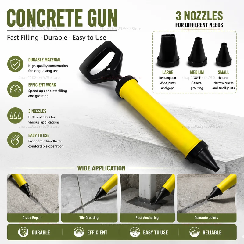 Heavy Duty Caulking Gun Mortar Grouting Applicator Tool with 4 Nozzles for Brick Masonry Cement Lime Pointing Construction