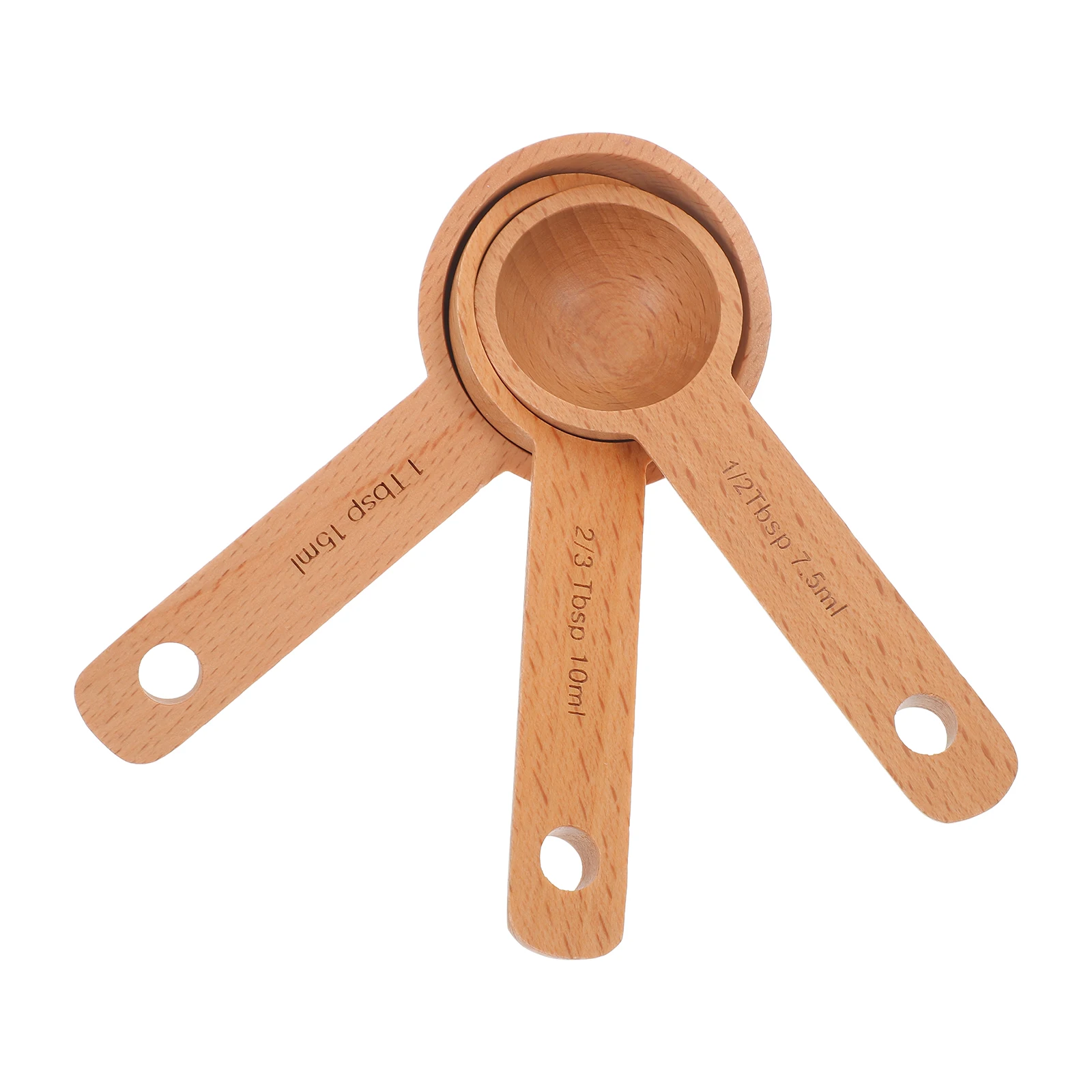 

3Pcs Beech Wood Measuring Spoons Set Ergonomic Handle Smooth Finish for Coffee Beans Tea Sugar Spices Kitchen Utensils Wooden