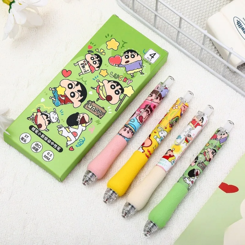 Crayon ShinChan Push Button Gel Pen Stationery for School Fun Face Chang Cute Student Exam Pen Black Water Pan Papeleria Gift