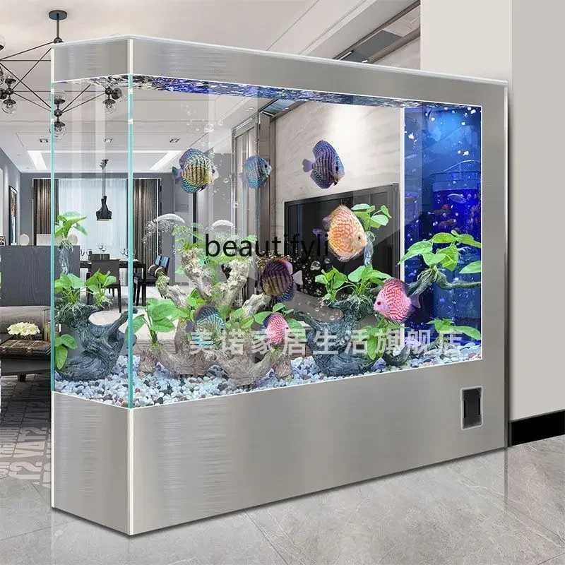 

Super White Glass Family Fish Tank Living Room Home Fully Automatic Medium and Large Floor Landscaping