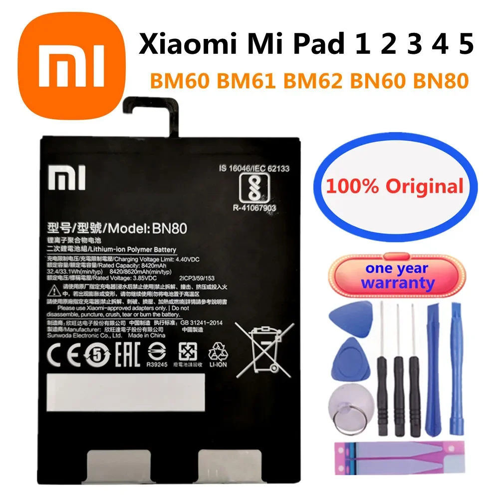 

High Quality Orginal Tablet Battery Mipad For Xiaomi Pad 1 2 3 4 5 Mi Pad5 Pad4 Pad3 Pad2 Pad1 BM60 BM61 BM62 BN60 BN80 Battery