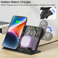 3 in 1 Wireless Charger For iPhone 14 13 12 Pro Max Fast Charging Station For Apple Watch 8 7 Chargers Stand With Alarm Clock