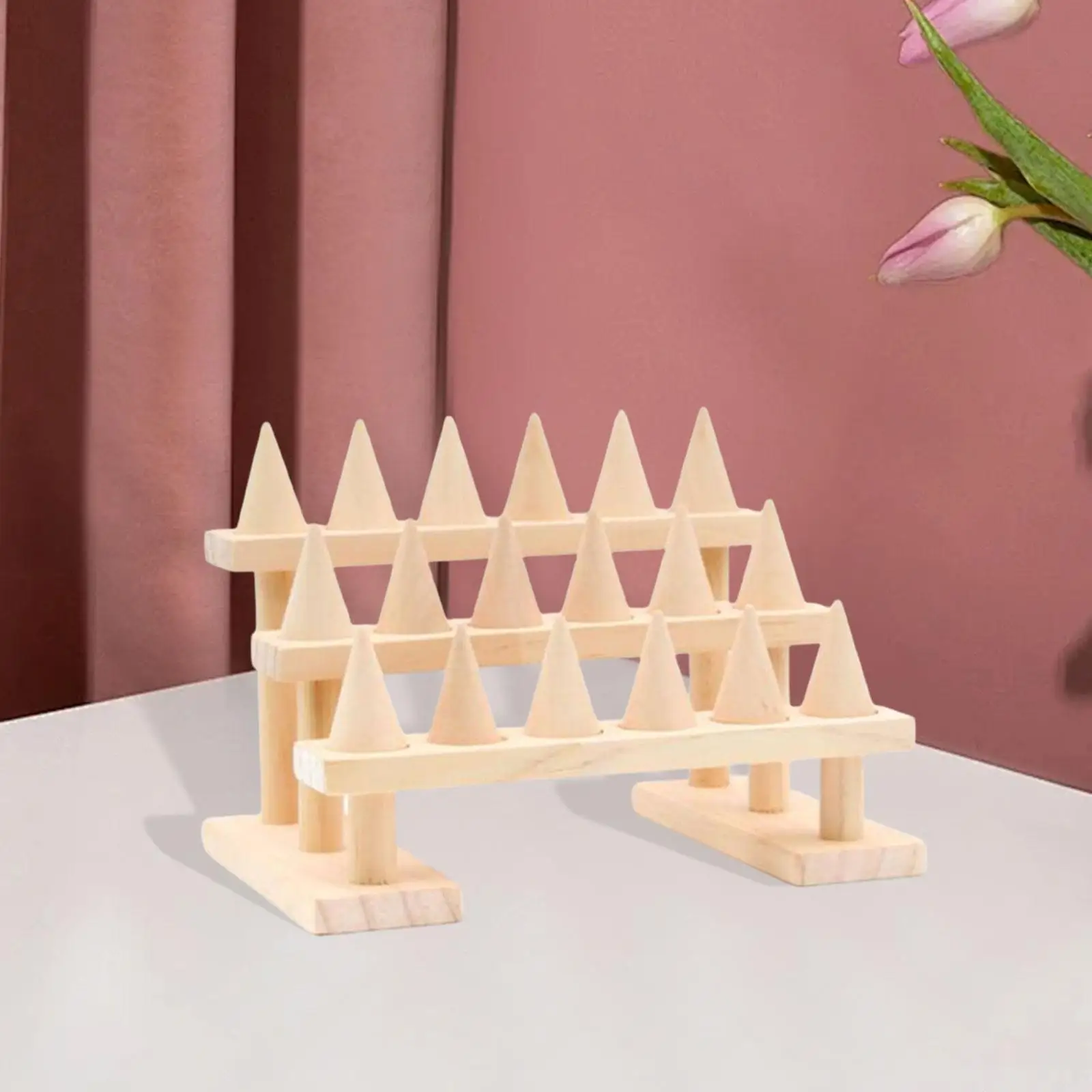 حامل عرض حلقي خشبي متعدد الاستخدامات حامل البنصر لسطح المكتب للبيع بالتجزئة للمنزل 3 طبقات 21 سم × 14 سم × 11 سم #4