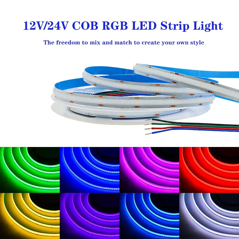 12V 24V 5M COB LED Strip Light Flexible Light Single Color Tape RGB Light Strip