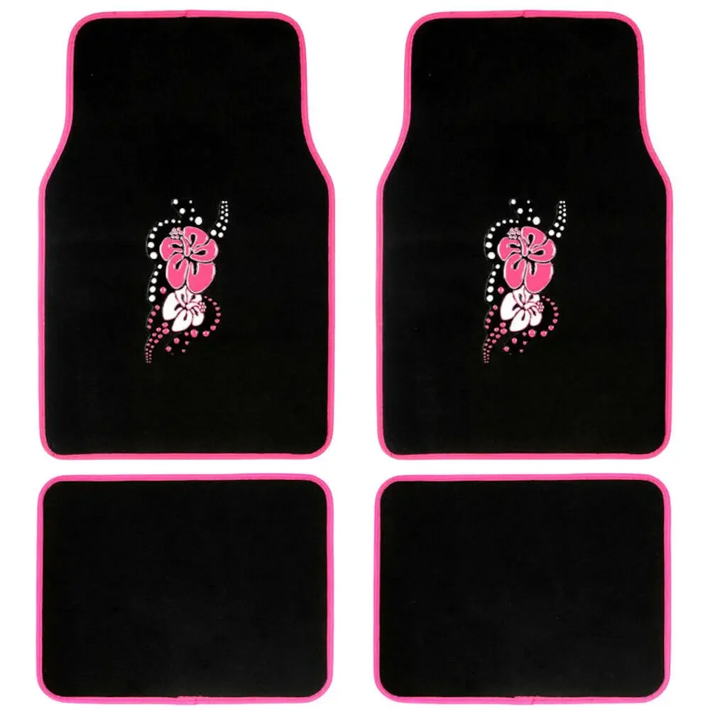 

4Pc Set Pink Hawaiian Flower Auto Carpet Floor Mats For Car SUV Auto