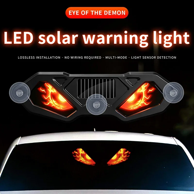 Solar Powered Universal Car Dynamic Demon Eye LED Expression Light Warning Light Truck Wireless Suction Cup Car Signal Lights