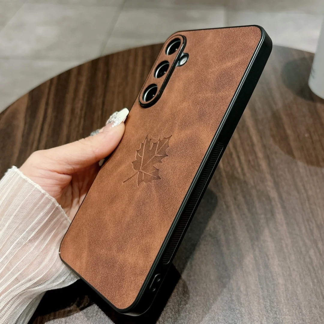 الرجعية مابل ليف نمط بو الجلود قضية الهاتف لسامسونج غالاكسي A56 A36 A26 A16 A55 A54 A53 A52 A35 A34 A25 M12 غطاء سيليكون #6