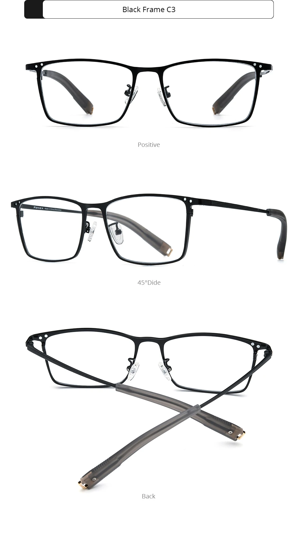 FONEX Titanium Glasses Frame Men Square Magnet Clip Eyeglasses with 3D & Night Vision & Polarized Lens Japanese Eyewear 85760