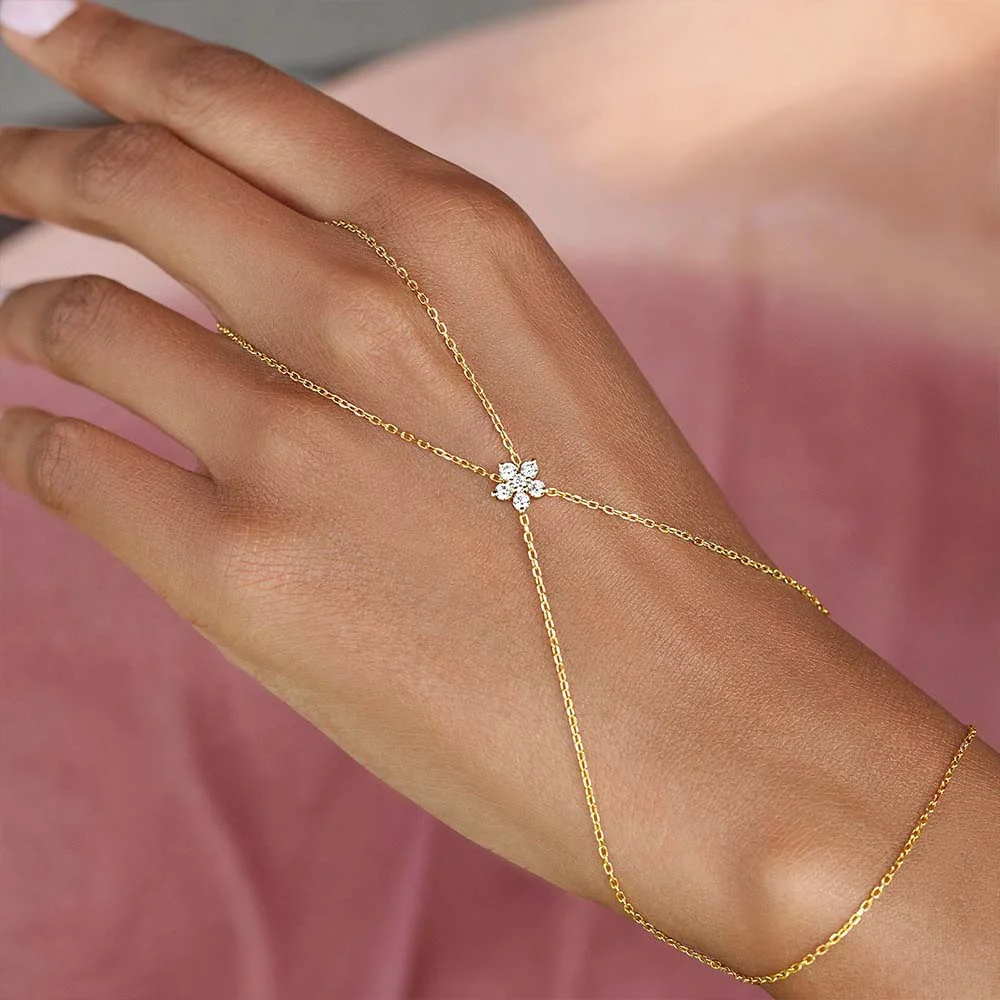 Fashion 18K Gold Plated Stainless Steel Zircon Bracelet for Women Individualistic Daily Wear Waterproof Jewelry Finger Chai