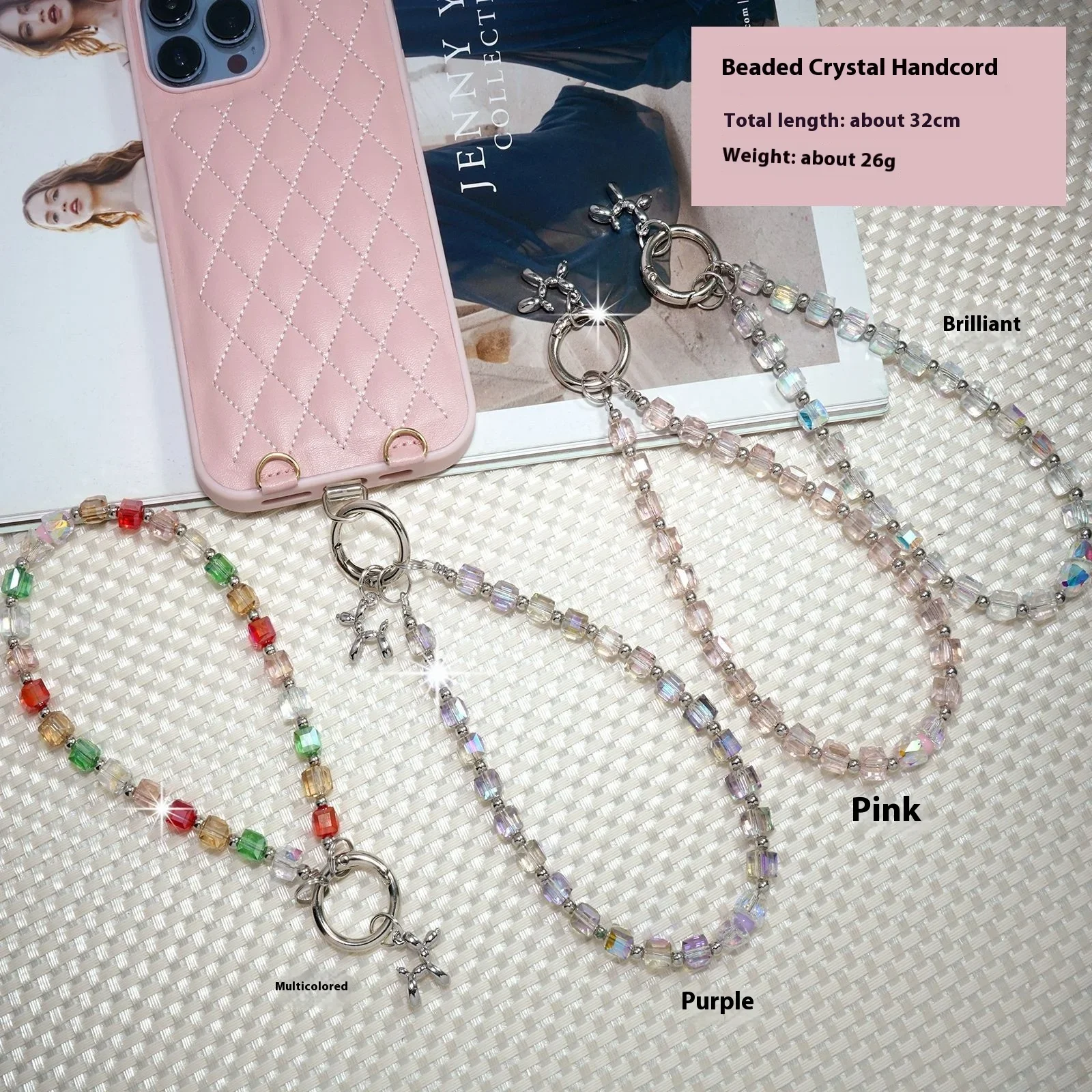 Crystal Bead Mobile Phone Bracelet Phone Charm New Anti Loss and Anti Fall Design Creative Little Dog Pendant Phone Lanyards