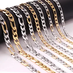 LUXUSTEEL 6/8/10MM Men's Figaro NK Chain Necklace Stainless Steel Gold Color Mixed Silver Color Curb Link For Women Jewelry Gift