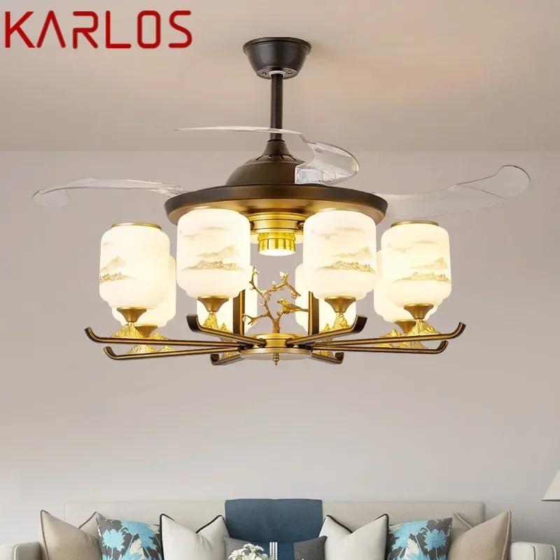 KARLOS Moderne Stealth Fan Licht Luxus Wohnzimmer Restaurant Schlafzimmer Decke Fan Licht Fernbedienung LED Elektrische Fan Licht