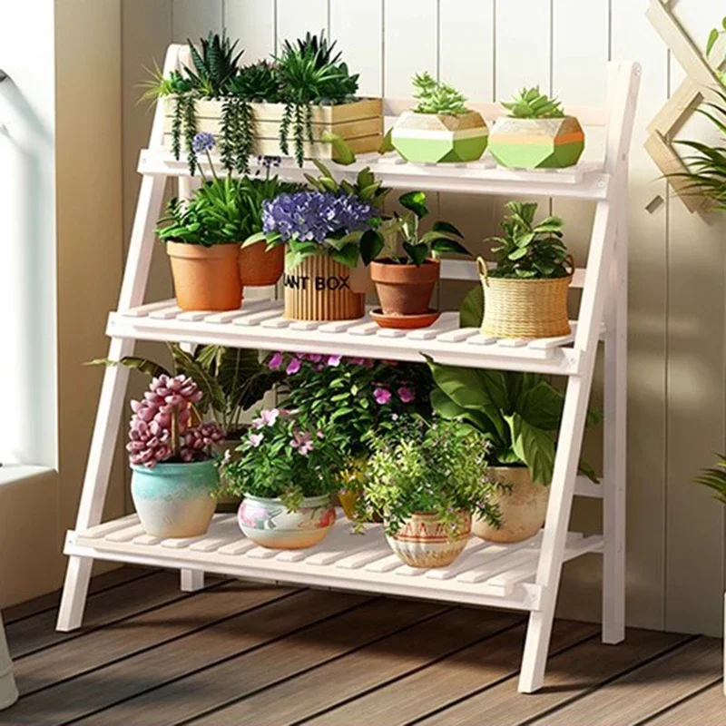 Wood Flower Shelf Plant Shelves Balcony Floor Type Potted Multilayer Plant Shelves Folding Courtyard Furniture Supporto