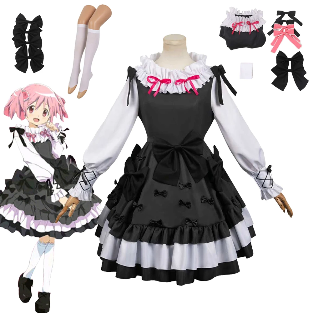 

Anime Puella Magi Cosplay Madoka Magica Cosplay Kaname Madoka Costume Dress Bow Girls Women Adult Halloween Carnival Suit