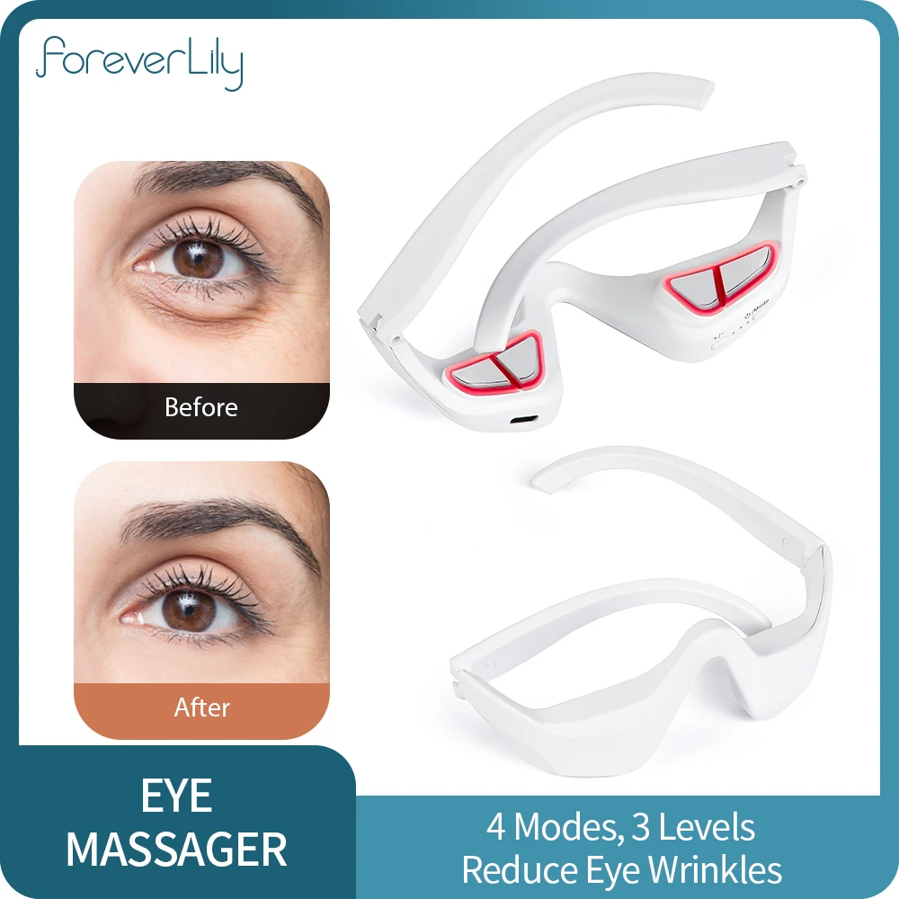Masseur oculaire EMS à lumière rouge, soulage la fatigue oculaire, lunettes de massage pour les yeux, soulage les cernes, masseur oculaire électrique