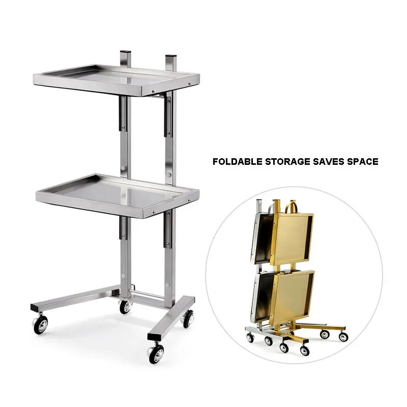 Stainless Steel Beauty Salon Cart Barbershop Dessert Shop Hotel Use Folding Storage Carts Haircut Folding Tool