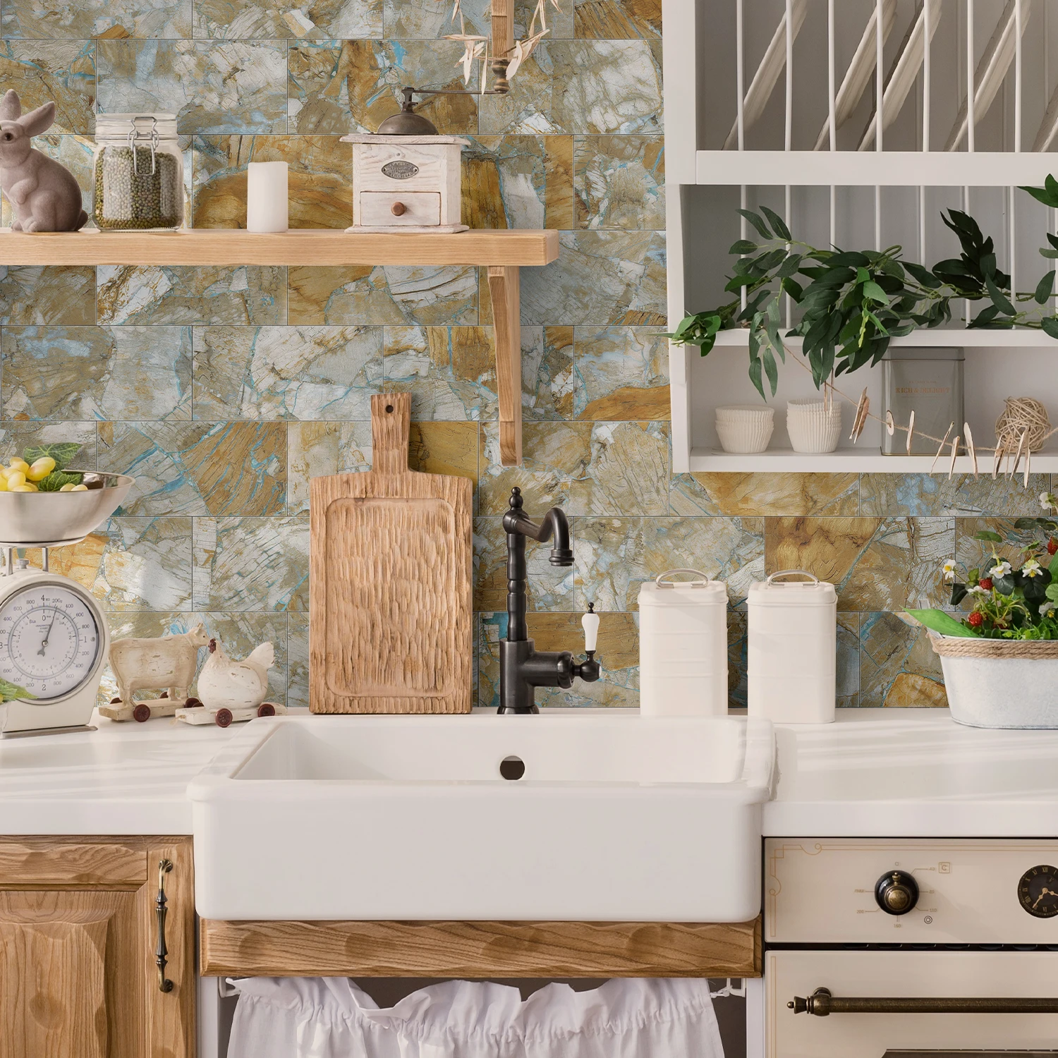 Alwayspon Thicker Design 3D Marble Peel and Stick Tile Backsplash,Vinyl Tile Sticker Flooring Self Adhesive Tile for Kitchen