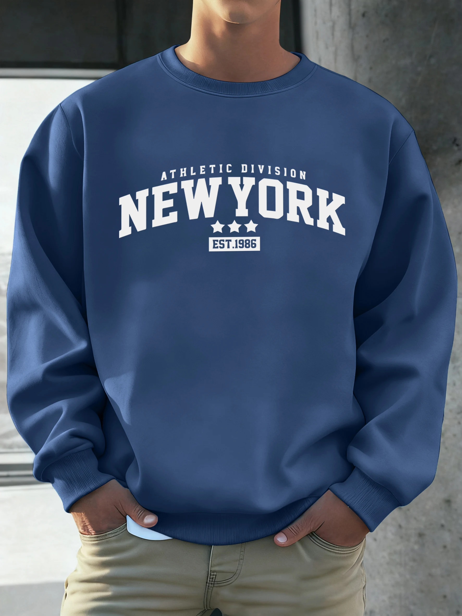 

Мужская флисовая толстовка Athletic Division New York Est 1986 с принтом, повседневный пуловер в стиле хип-хоп с круглым вырезом, осенняя свободная спортивная одежда