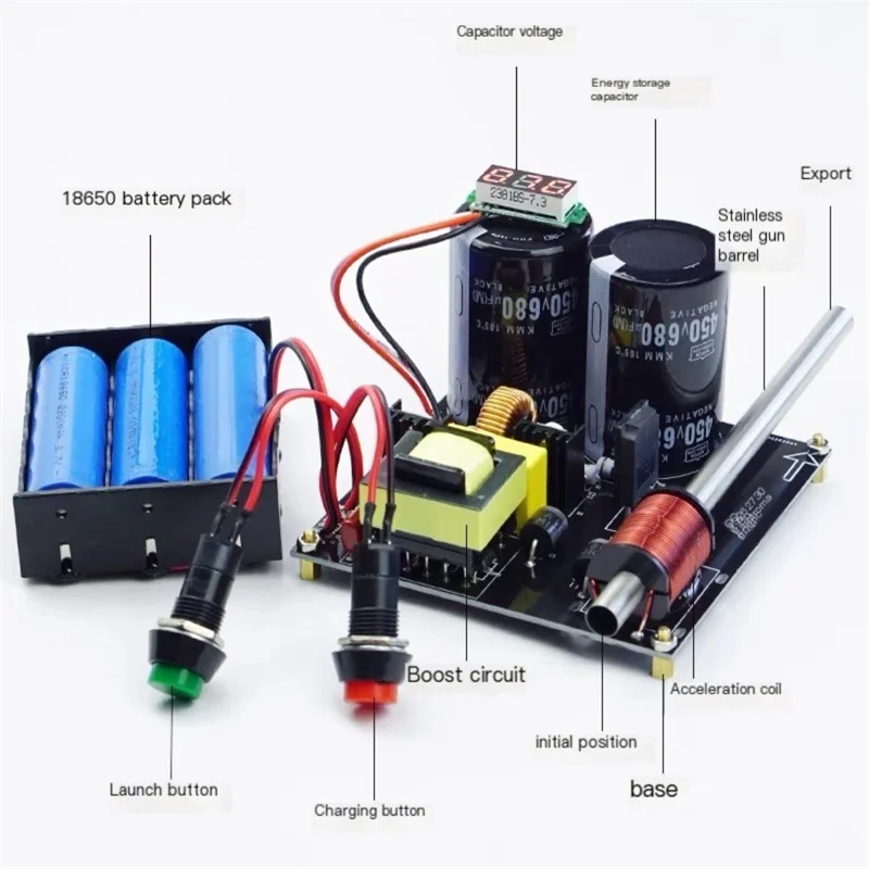 Imagem -04 - Estágio Único Coil Gun Kit Faça Você Mesmo Equipamento Experimental Físico para Armas Eletromagnéticas de Alta Tensão Simples a