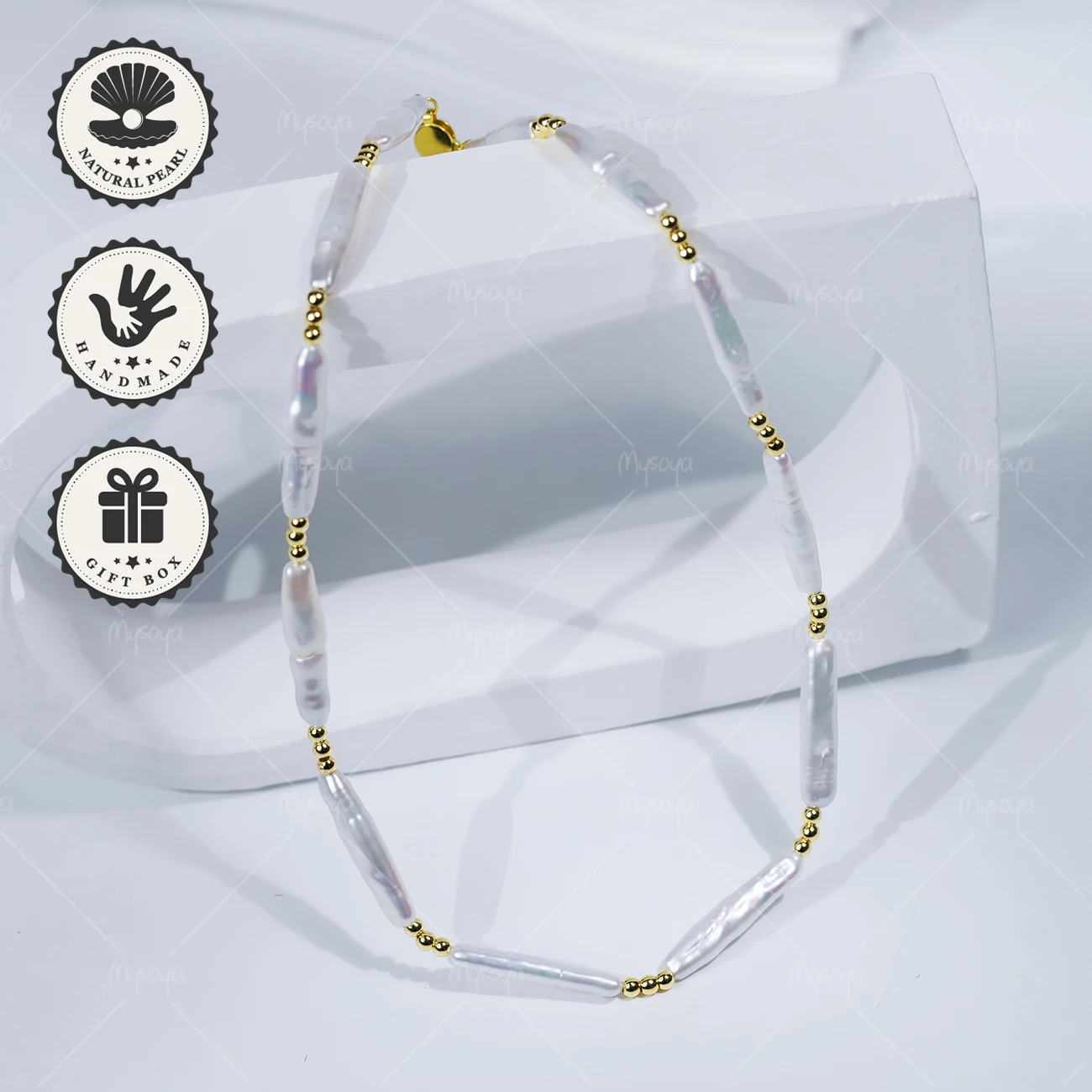 

Ожерелье MYSOYA Aurora с радужным переливающимся жемчугом в стиле барокко, 4-6 мм x 25-28 мм, с золотой удлинительной цепочкой, подарок на день рождения, День святого Валентина