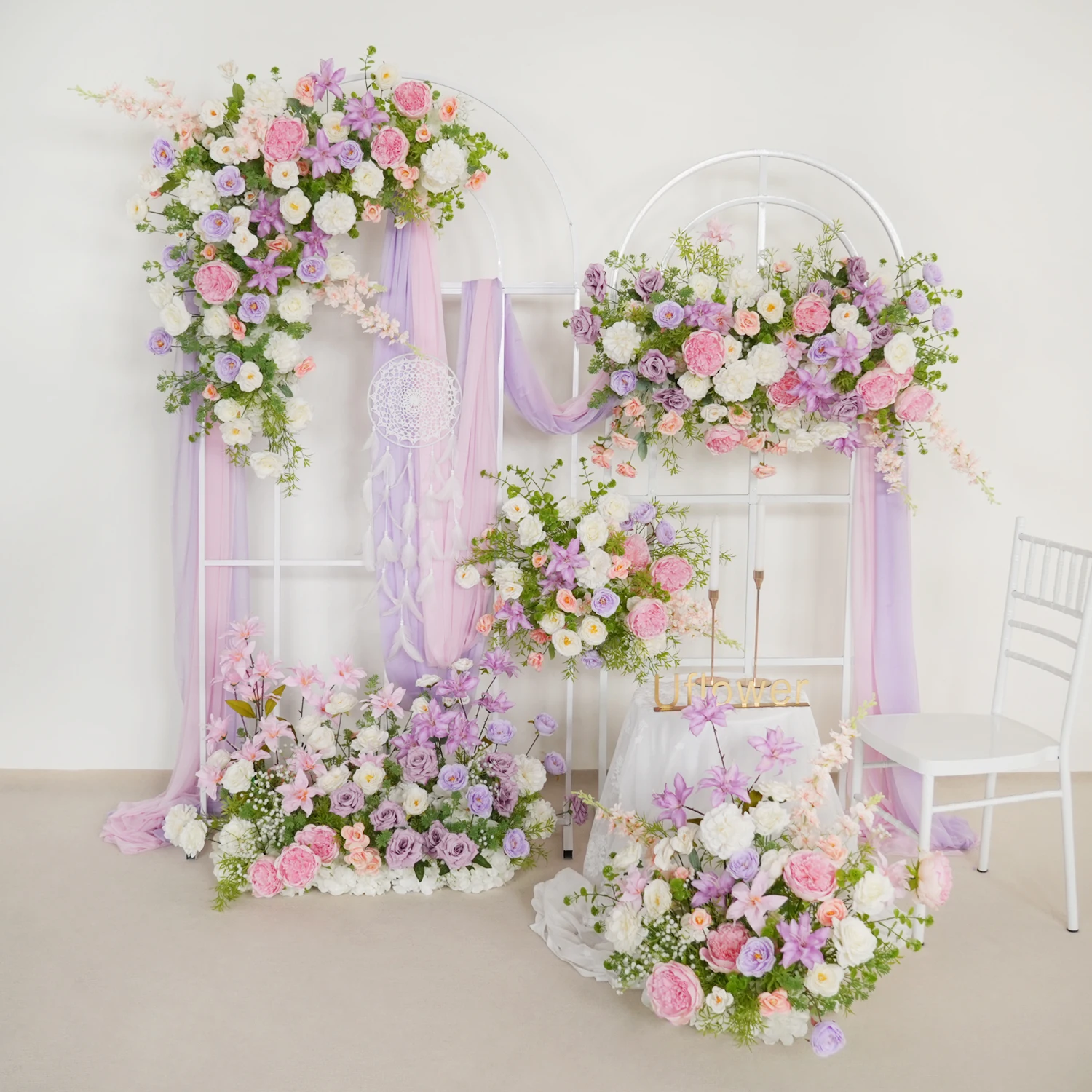 

Uflower Outdor Wedding Decoration Artificial Flowers Hanging Flower Row Road Leading Floor Floral Flower Ball Backdrop Decor